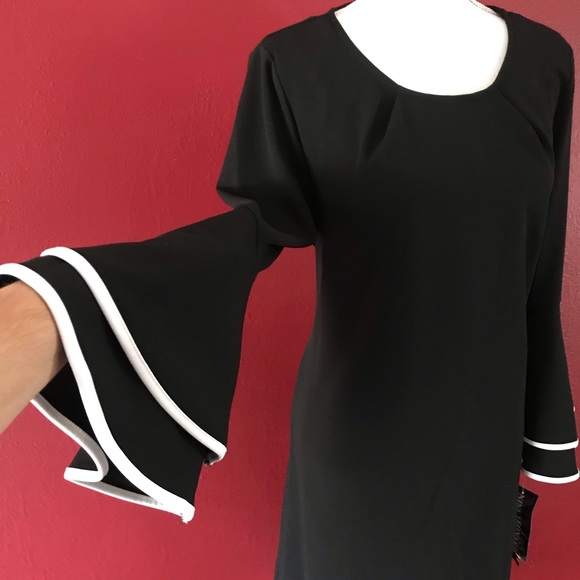 NWT: Nina Leonard black dress w/bell sleeves Sz. L - Picture 4 of 10